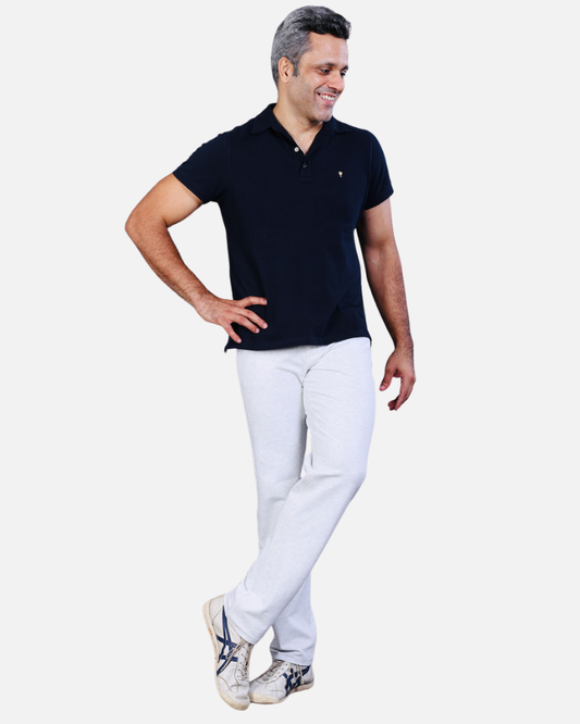 Men's White Melange Slim Fit Stretch Cotton Pants