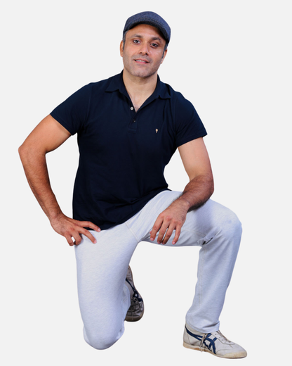 Men's White Melange Slim Fit Stretch Cotton Pants