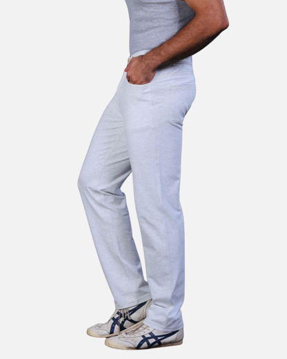 Men's White Melange Slim Fit Stretch Cotton Pants