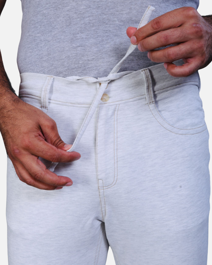 Men's White Melange Slim Fit Stretch Cotton Pants