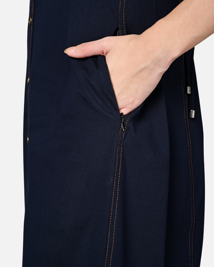 Navy Cotton Stretch Round Neck Dress