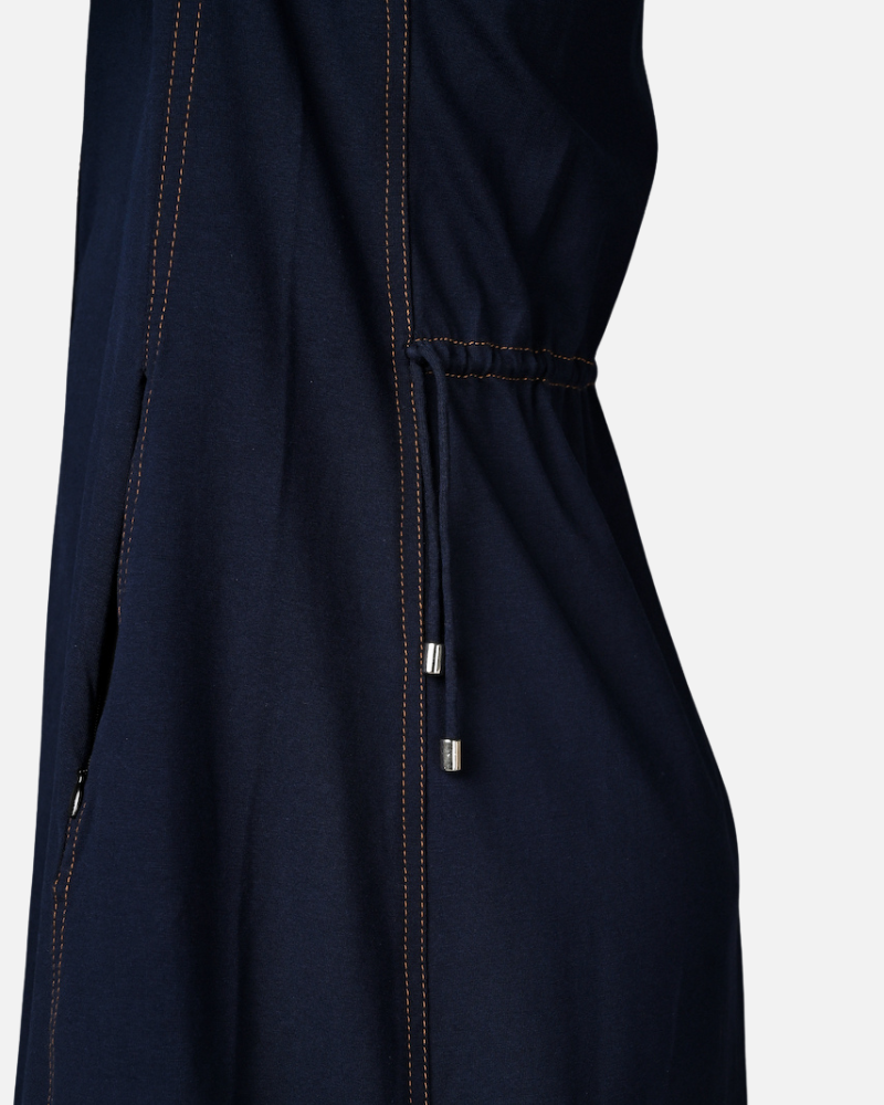 Navy Cotton Stretch Round Neck Dress