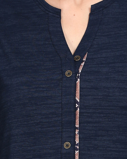 Navy Long Top with Animal Print Highlights