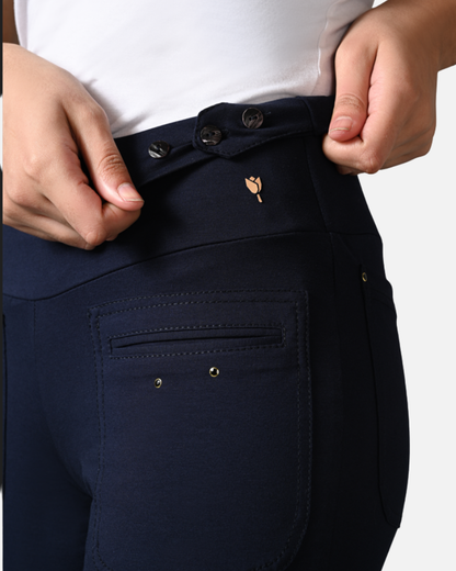 Navy Superior Cotton Stretch Gentle Bootcut Pants