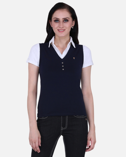 Navy V Neck Stretch Vest Coat Top