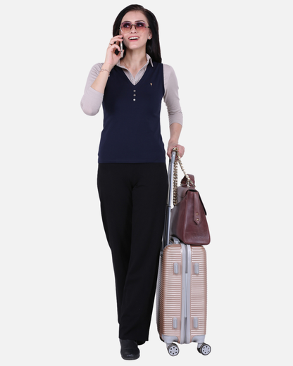 Navy V Neck Stretch Vest Coat Top