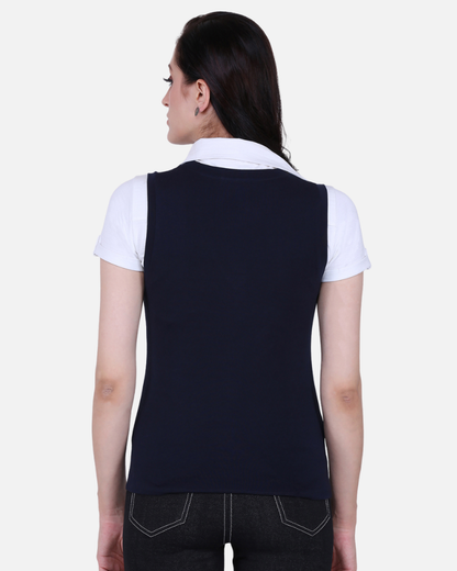 Navy V Neck Stretch Vest Coat Top