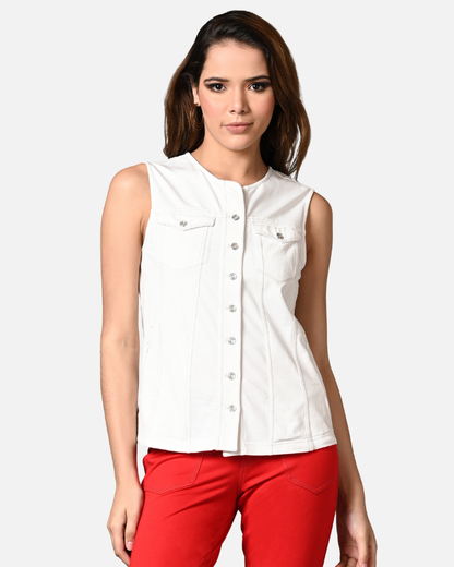 Off White Sleeveless Stretch Top Jacket