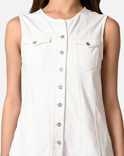 Off White Sleeveless Stretch Top Jacket