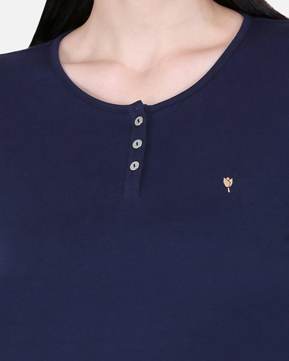 Plain Navy Round Neck Stretch Top