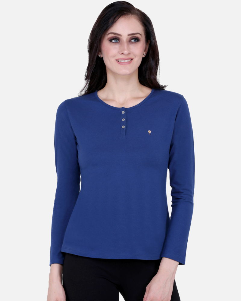 Plain Royal Blue Round Neck Stretch Top