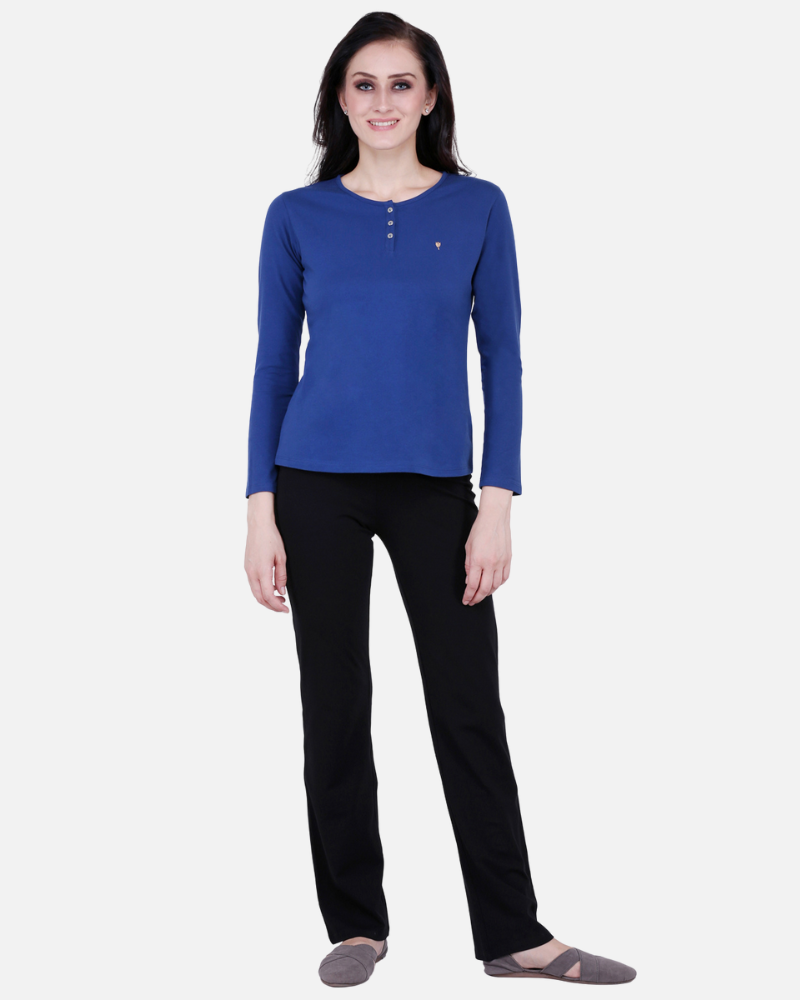 Plain Royal Blue Round Neck Stretch Top
