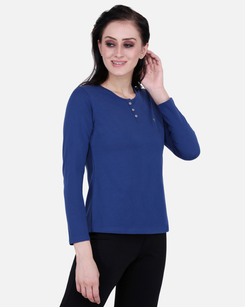 Plain Royal Blue Round Neck Stretch Top