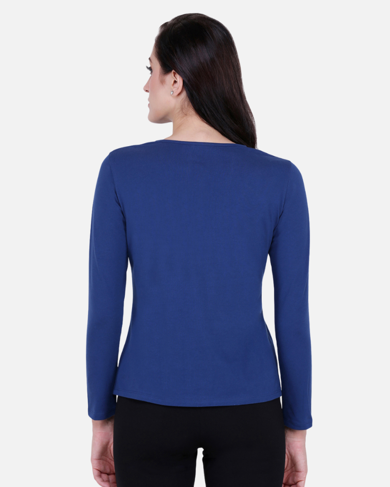 Plain Royal Blue Round Neck Stretch Top