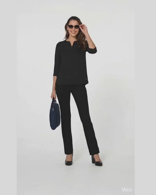 High Waist Black Cotton Stretch Flair Pants