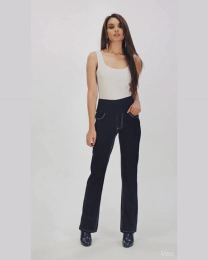Double Stitch Solid Navy Cotton Stretch Pants
