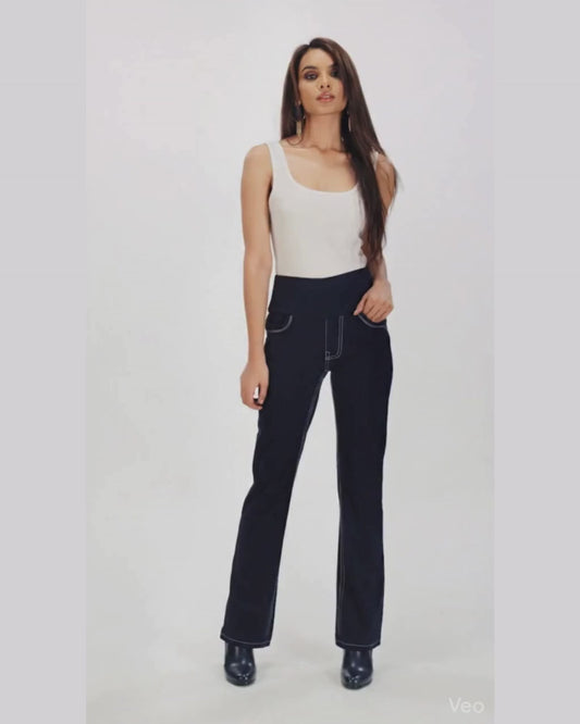Double Stitch Solid Navy Cotton Stretch Pants
