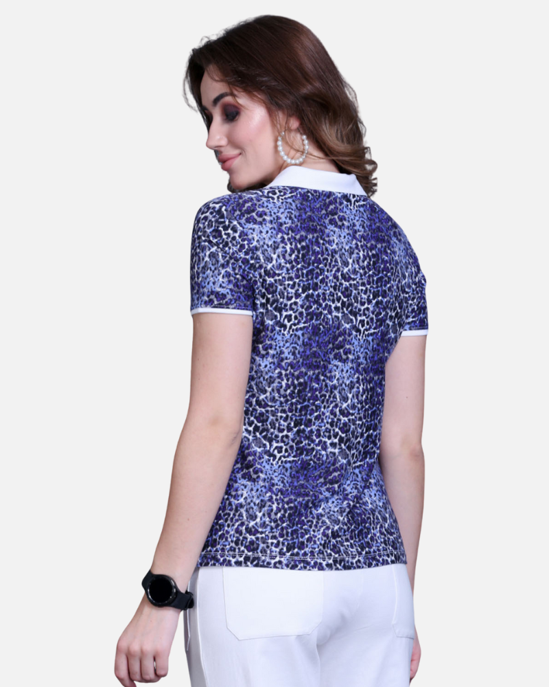 Purple Leopard Print Cotton T-Shirt with Swarovski Collar