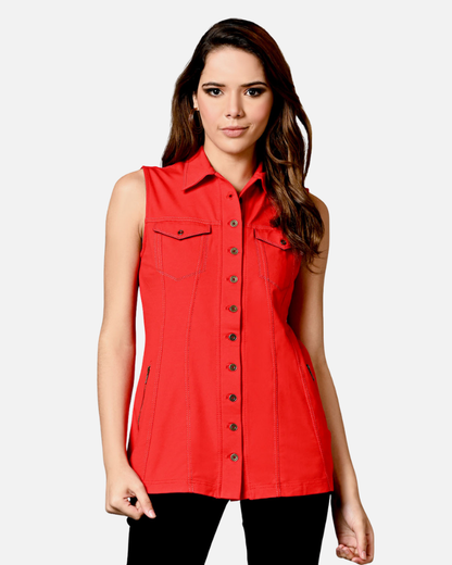 Red Sleeveless Jacket Shirt