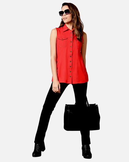 Red Sleeveless Jacket Shirt