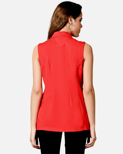 Red Sleeveless Jacket Shirt
