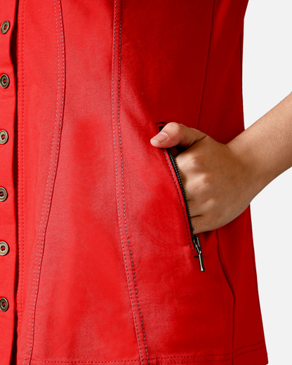 Red Sleeveless Jacket Shirt