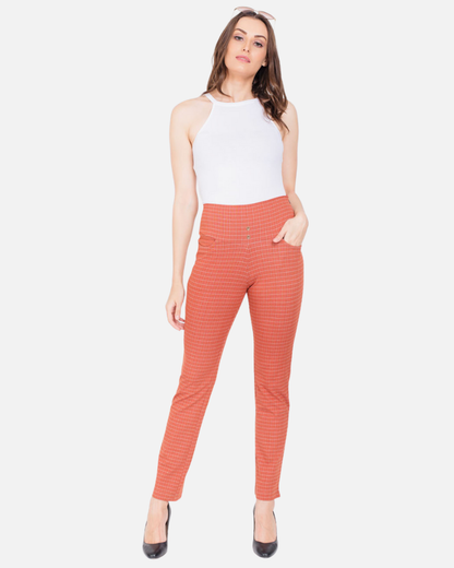 Rust Urban Checks Stretch Pants