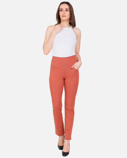 Rust Urban Checks Stretch Pants