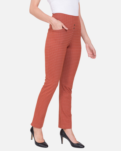 Rust Urban Checks Stretch Pants