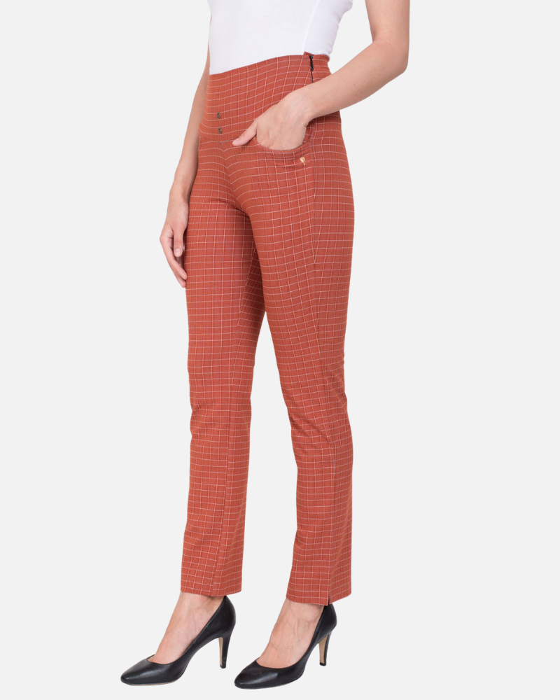 Rust Urban Checks Stretch Pants