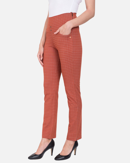 Rust Urban Checks Stretch Pants