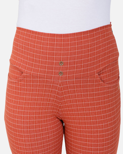 Rust Urban Checks Stretch Pants