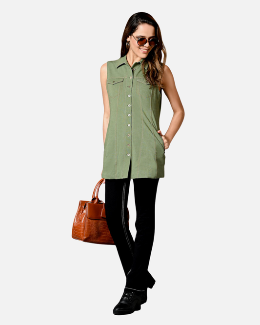 Sage Green Sleeveless Jacket Shirt