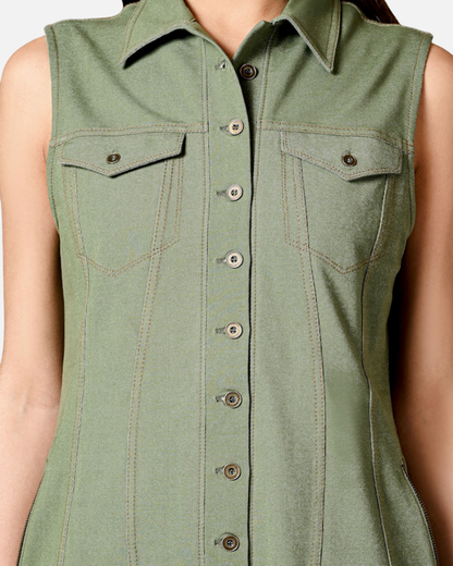 Sage Green Sleeveless Jacket Shirt