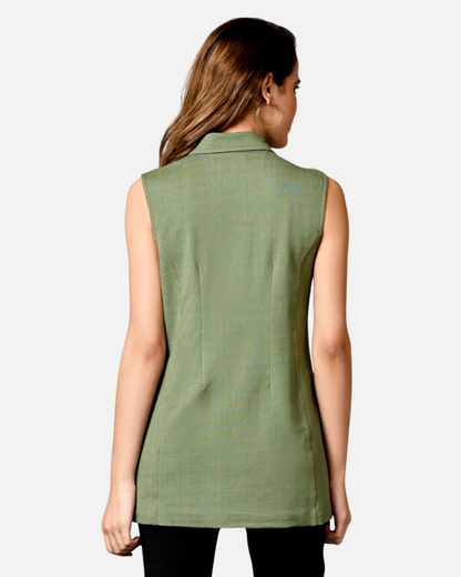 Sage Green Sleeveless Jacket Shirt