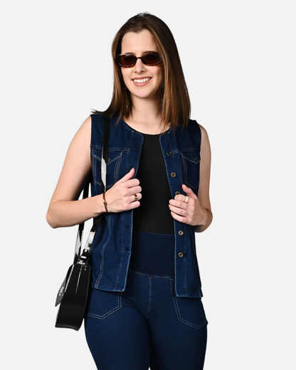 Sleeveless Stretch Indigo Denim Jacket Top
