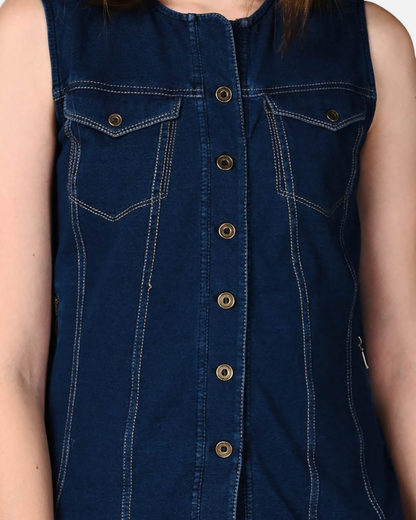 Sleeveless Stretch Indigo Denim Jacket Top