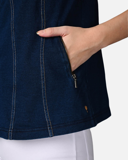 Sleeveless Stretch Indigo Denim Jacket Top