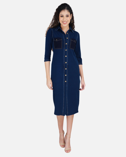 Stretch Denim Dress with Patch Pockets