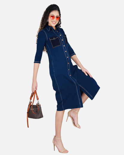 Stretch Denim Dress with Patch Pockets