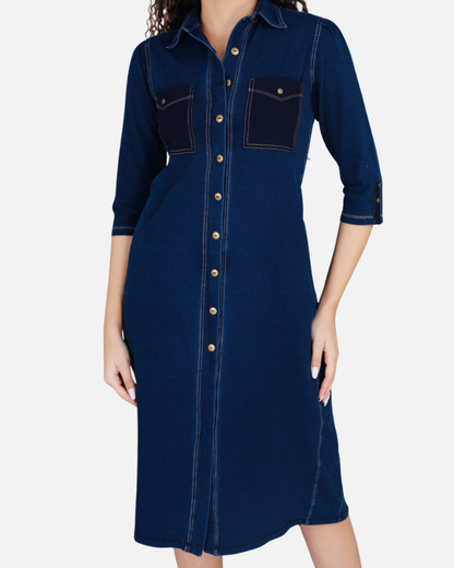 Stretch Denim Dress with Patch Pockets