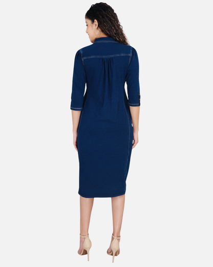 Stretch Denim Dress with Patch Pockets