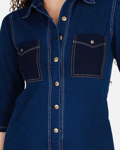 Stretch Denim Dress with Patch Pockets