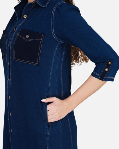 Stretch Denim Dress with Patch Pockets