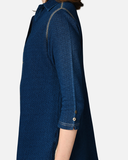 Stretch Indigo Denim Jacquard Long Shirt