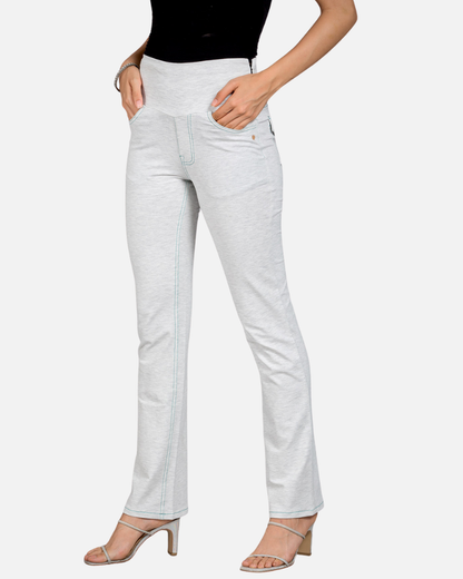 White-Accrue Melange Stretch Walking Pants