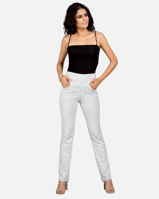 White-Accrue Melange Stretch Walking Pants