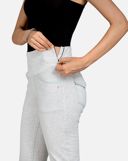 White-Accrue Melange Stretch Walking Pants