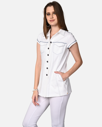 White Cotton Stretch Jacket Top