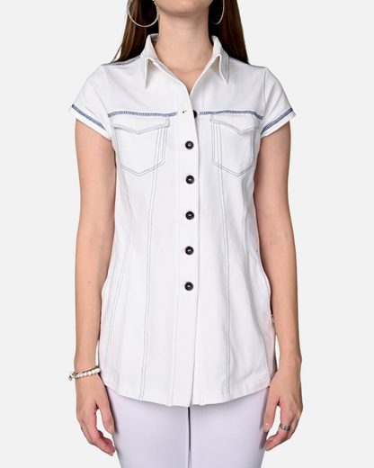 White Cotton Stretch Jacket Top